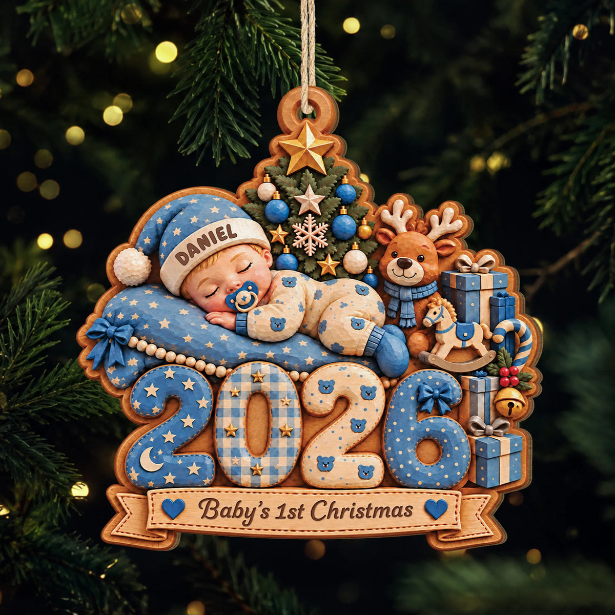 Baby's 1st Christmas Personalized Wood Ornament - Custom Keepsake Gift for New Mom