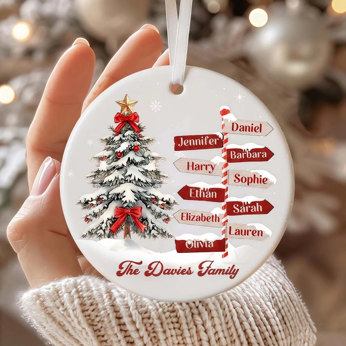 Personalized Family Christmas Ceramic Ornament - Custom Street Sign Holiday Keepsake Gift