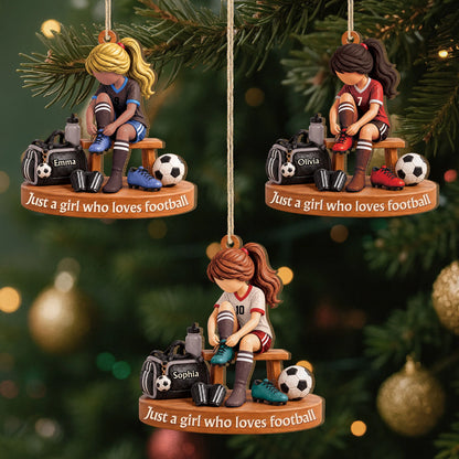 Just A Girl Who Loves Football - Personalized Wooden Ornament for Daughter Kids