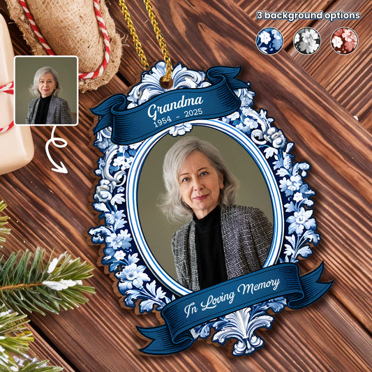 In Loving Memory Personalized Memorial Wooden Ornament - Custom Photo Keepsake for Family