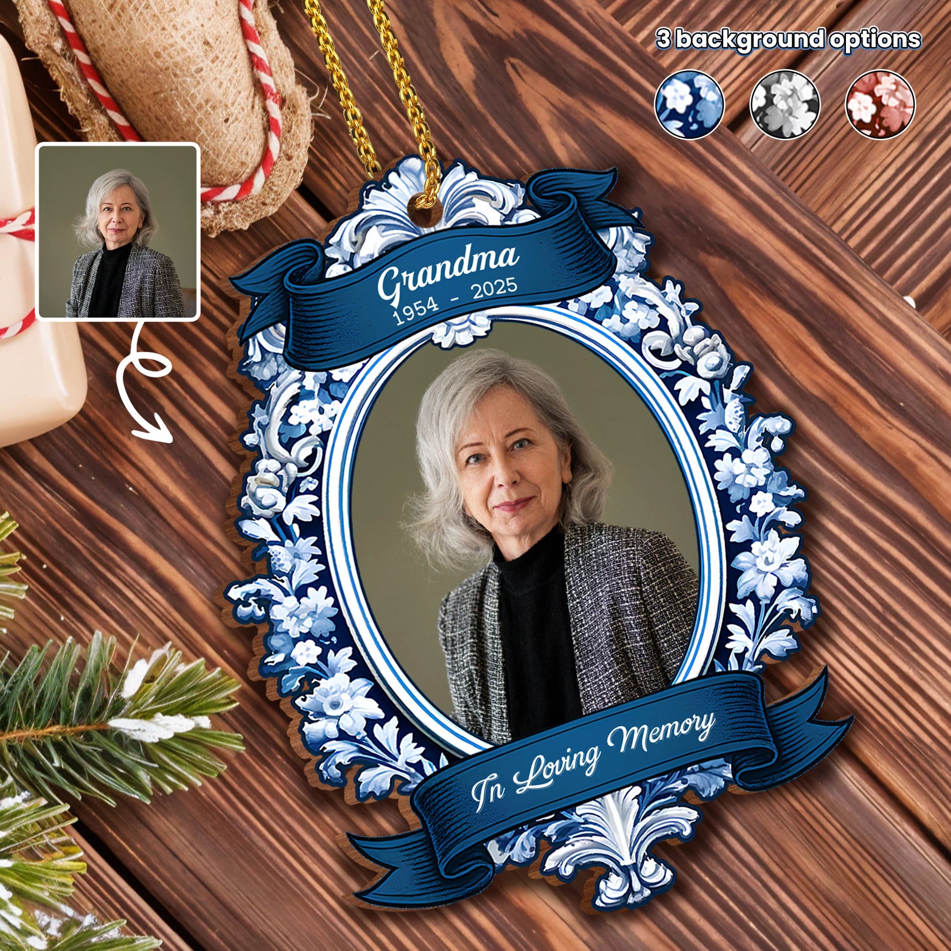 In Loving Memory Personalized Memorial Wooden Ornament - Custom Photo Keepsake for Family