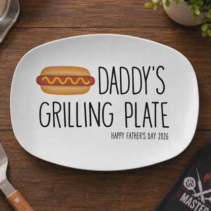 "Daddy's Grilling Plate" Personalized BBQ Platter - Custom Grill Master Gift for Dad