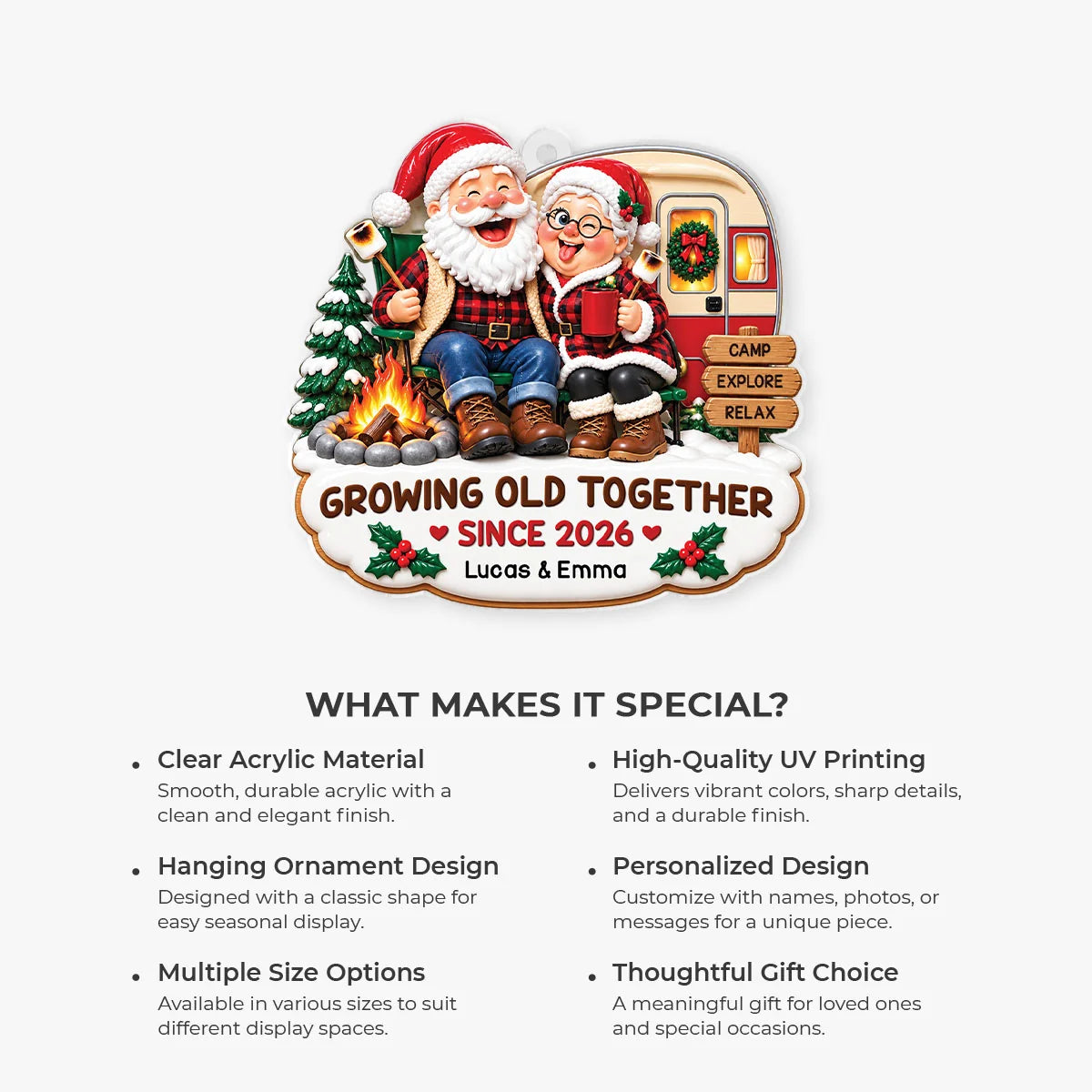 "Growing Old Together" Personalized Camping Acrylic Ornament - Christmas Gift for Couples