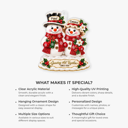 "Growing Old Together" Personalized Snowman Couple Acrylic Ornament - Anniversary for Husband & Wife