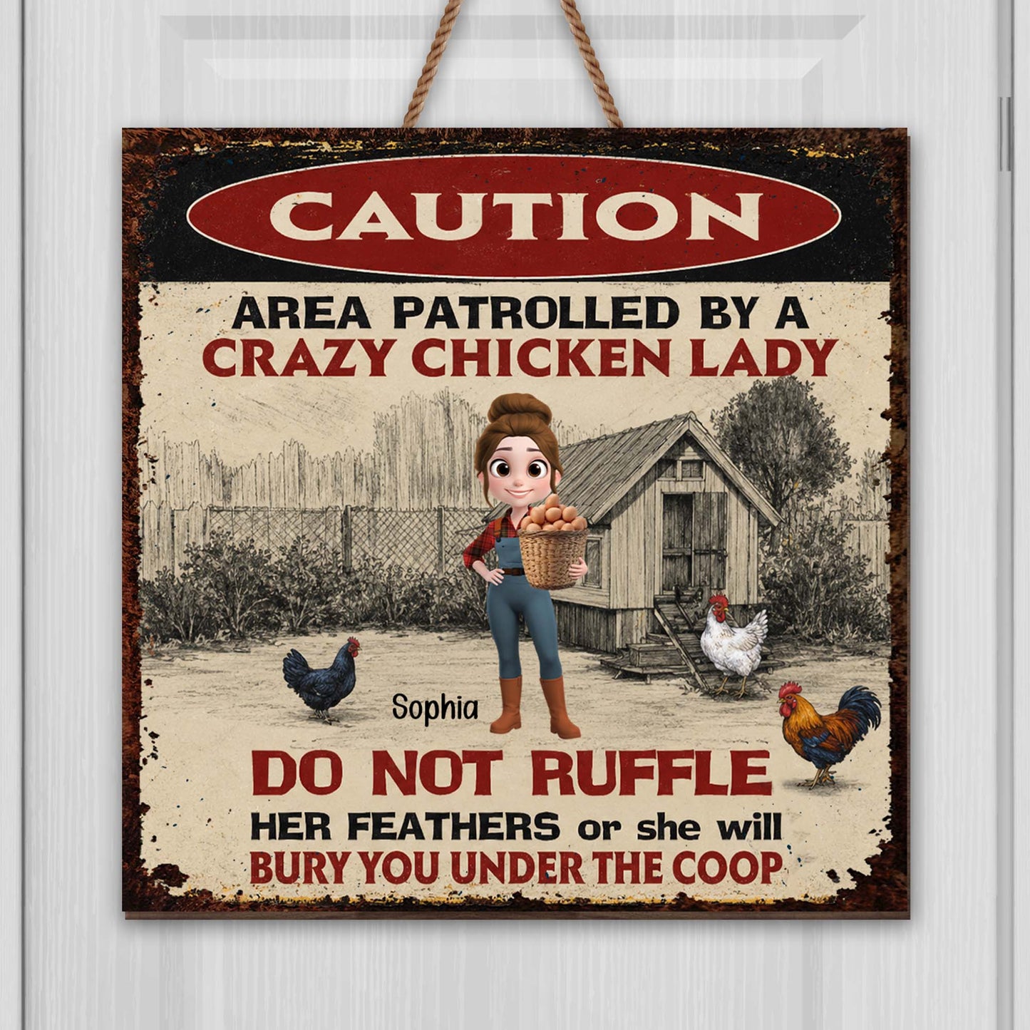 Personalized Chicken Lady Wood Sign personalization view for Mom