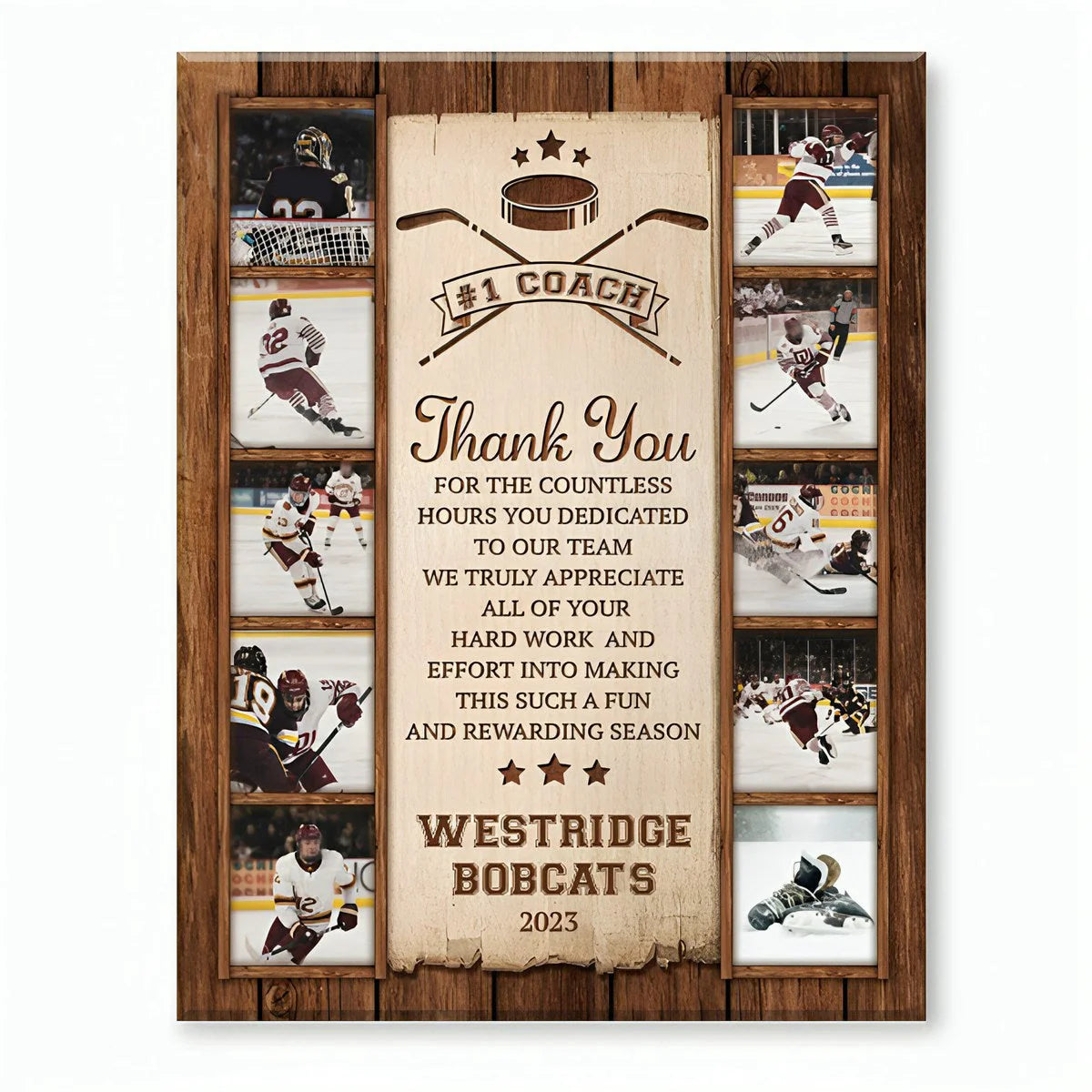 Custom Hockey Coach Photo Collage for Coworker / Boss with personalized design details for meaningful gifting