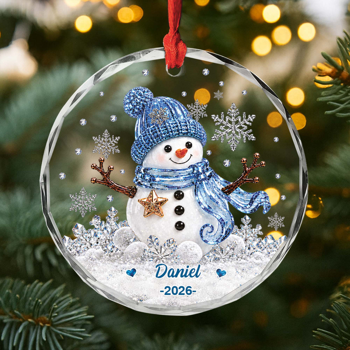 Custom Name Snowman Glass Ornament - Personalized Christmas Keepsake for Kids and Family