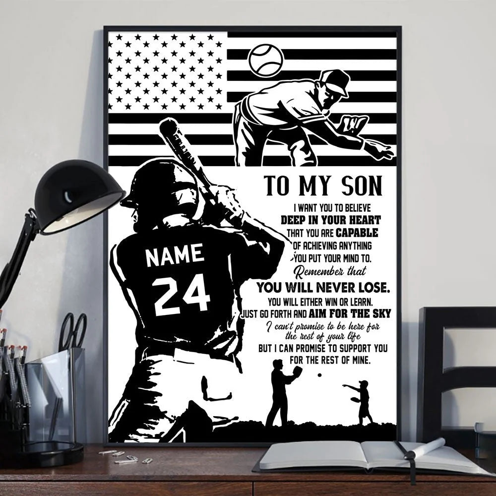 To My Son You Are Capable of Anything - Personalized Baseball Poster / Canvas Wall Art Gift
