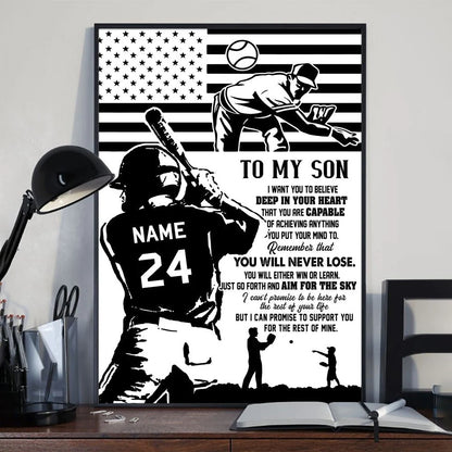 To My Son You Are Capable of Anything - Personalized Baseball Poster / Canvas Wall Art Gift