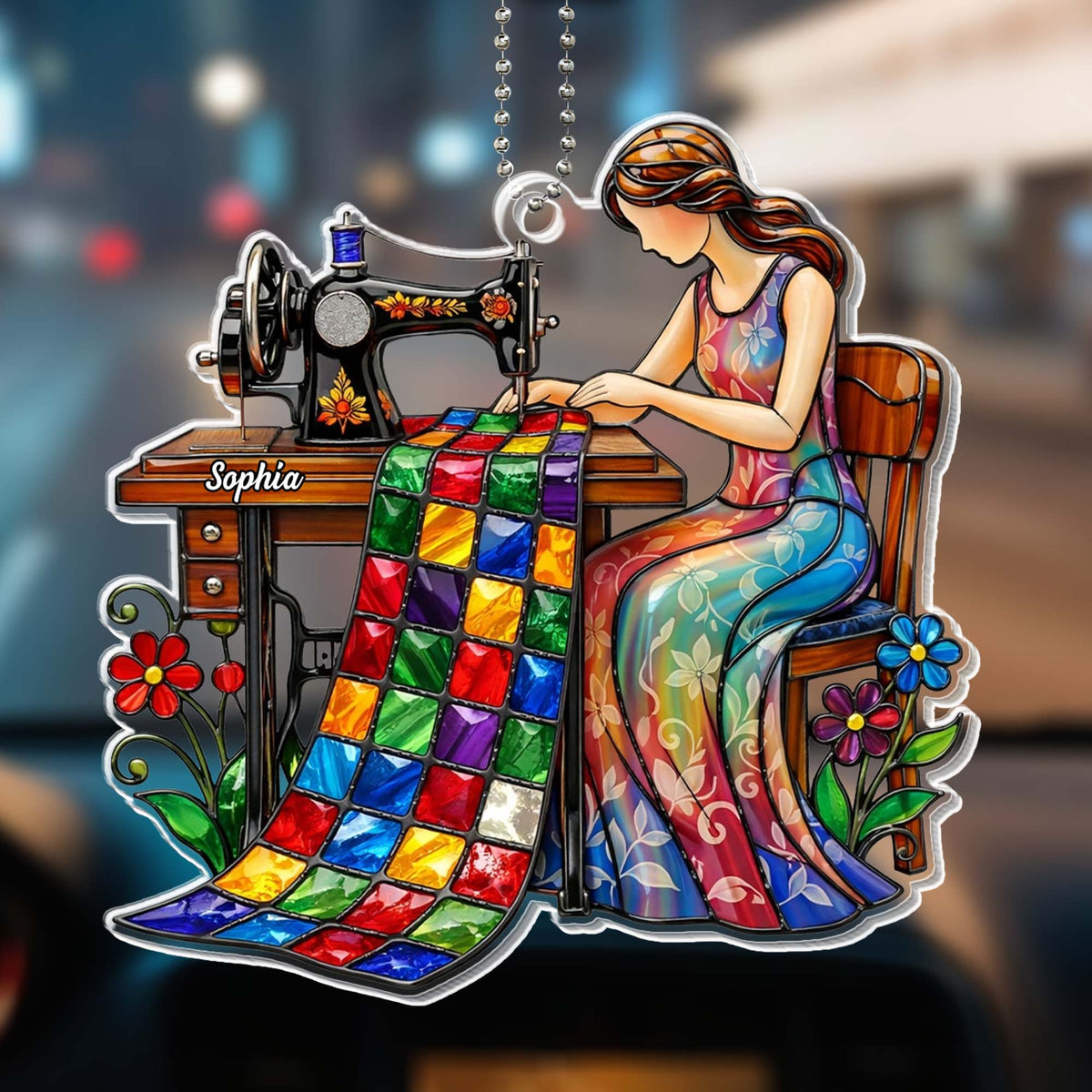 Colorful Quilt and Vintage Sewing Machine Design