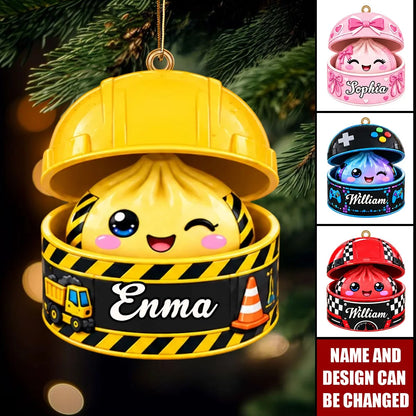 Cute Dumpling Squishy Wooden Ornament - Personalized Name Kids Christmas Gift