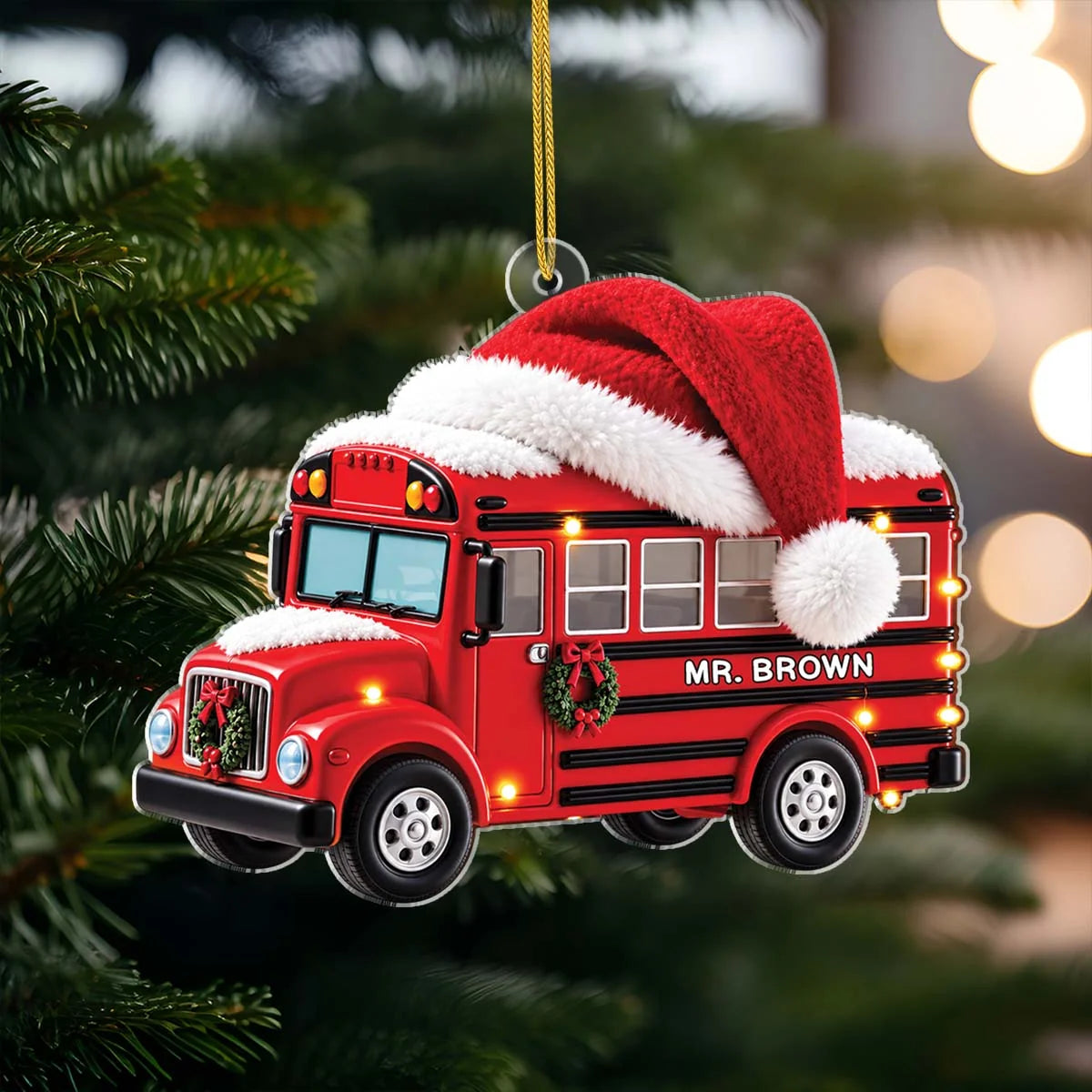 Personalized School Bus Acrylic Christmas Ornament - Custom Driver Name Keepsake Gift