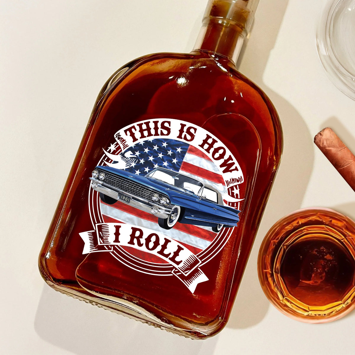This Is How I Roll Personalized Car Whiskey Bottle - Custom Classic Car Lover Gift