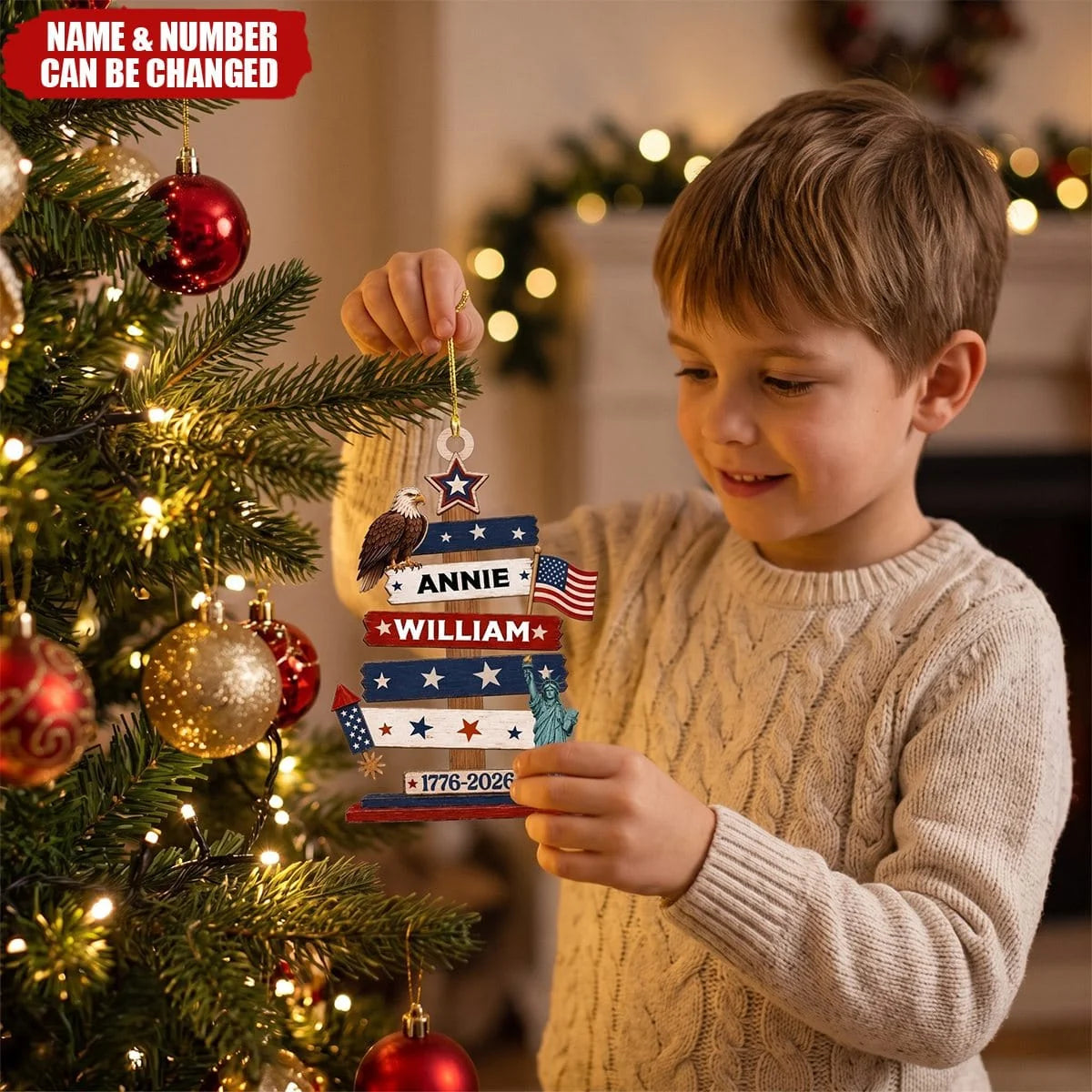 1776-2026 America 250th Anniversary - Personalized Wooden Ornament Keepsake for Family