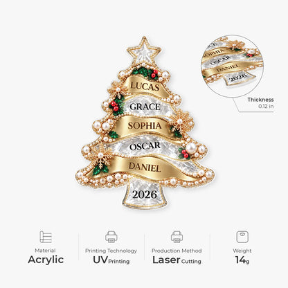Custom Family Names Christmas Tree Acrylic Ornament - Personalized Holiday Keepsake Gift