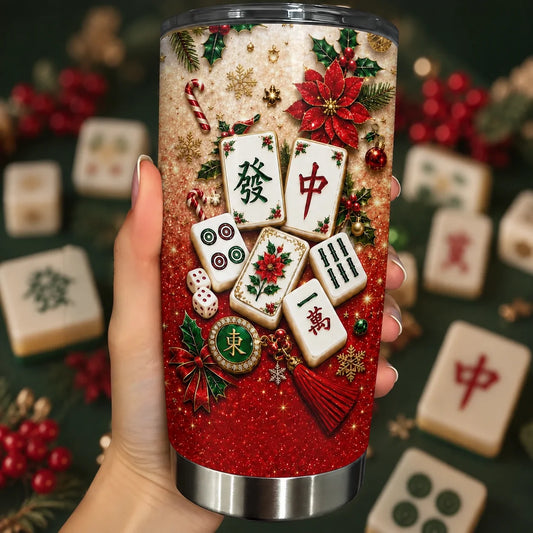 Personalized Mahjong Christmas Tumbler - Custom Gift for Mahjong Lovers