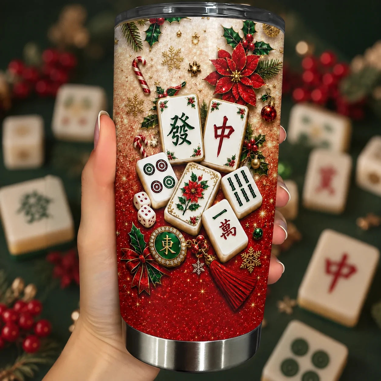 Personalized Mahjong Christmas Tumbler - Custom Gift for Mahjong Lovers