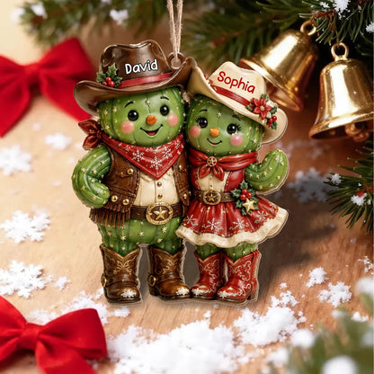 Custom Cactus Couple Wooden Ornament - Personalized Western Keepsake for Couples Christmas Tree