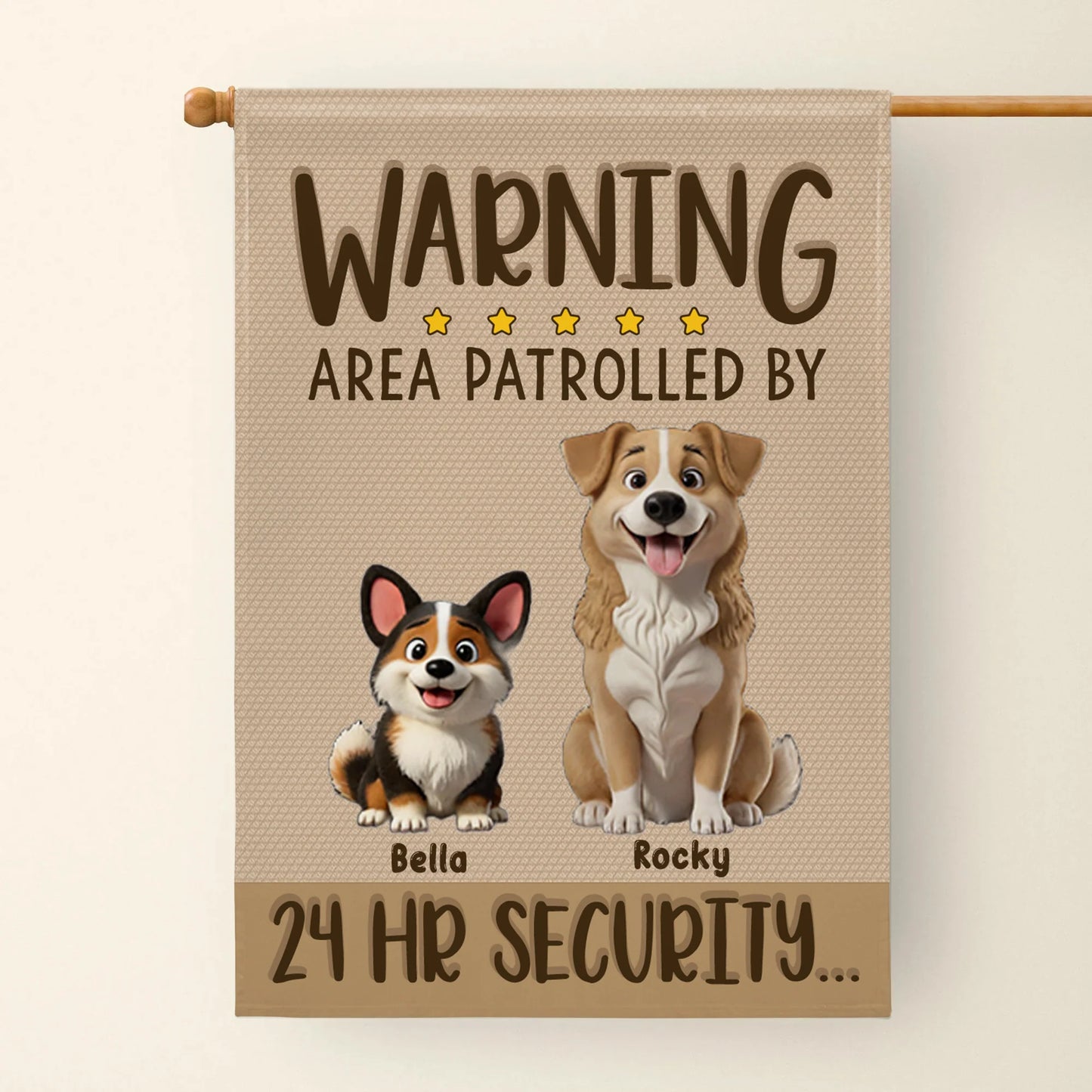 Personalized dog garden flag with Warning Area Patrolled By 24 HR Security text for pet lovers outdoor yard decor image 10