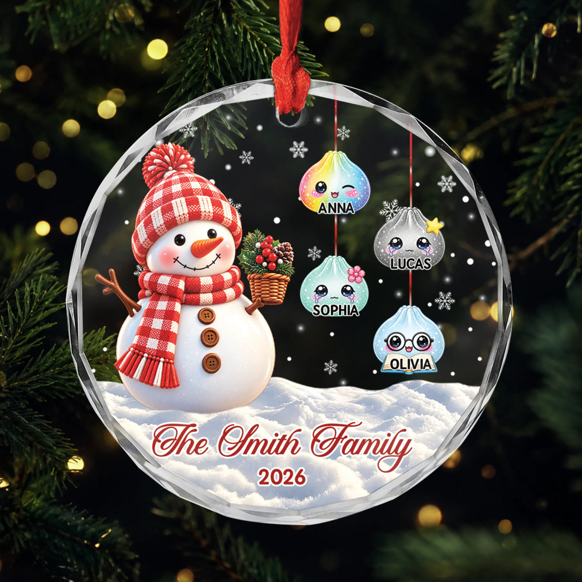 Snowman Family Personalized Glass Ornament - Christmas Keepsake for Families