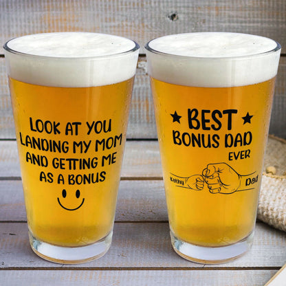Personalized Bonus Dad Beer Glass personalization view for Dad