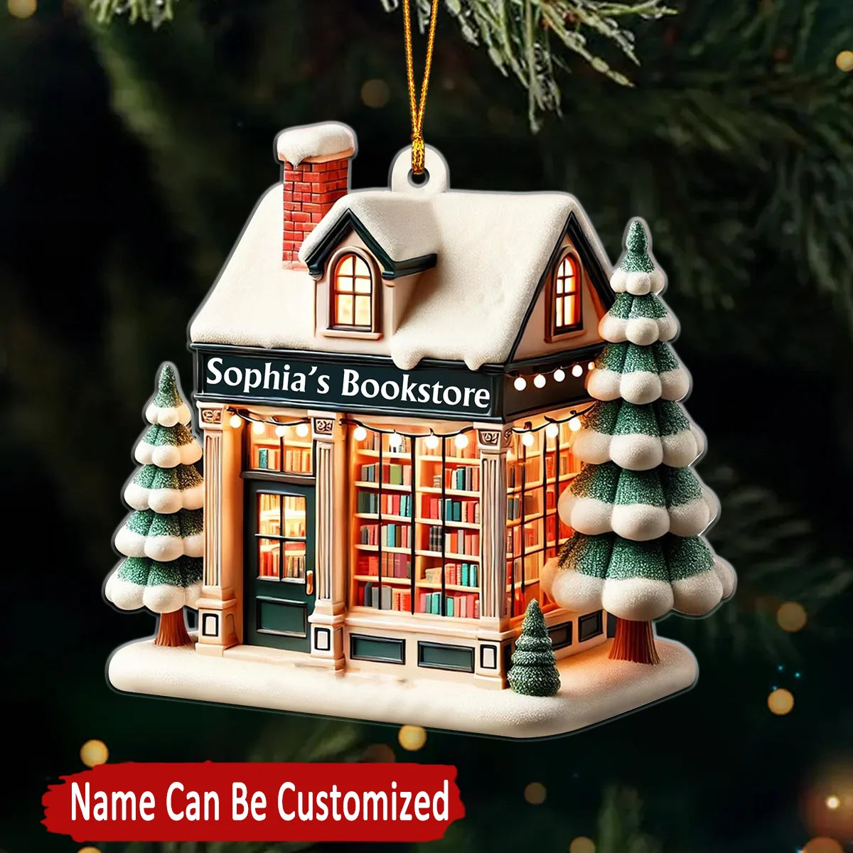 Cozy Book Store Personalized Christmas Acrylic Ornament - Custom Gift for Book Lovers Readers