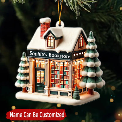 Cozy Book Store Personalized Christmas Acrylic Ornament - Custom Gift for Book Lovers Readers