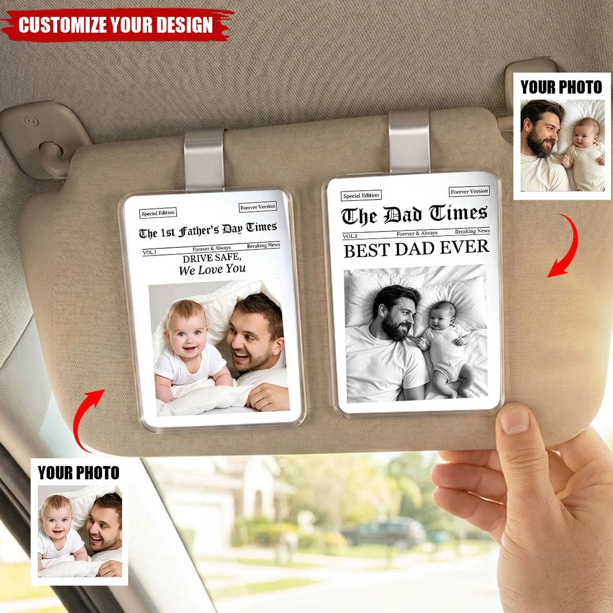 The Dad Times Drive Safe We Love You - Personalized Dad Car Visor Clip Keepsake