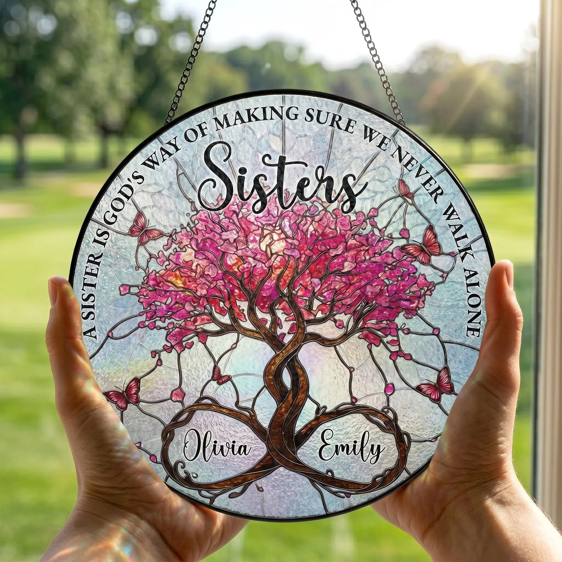 Personalized Sister Tree Of Life Suncatcher Ornament personalization view for Sister