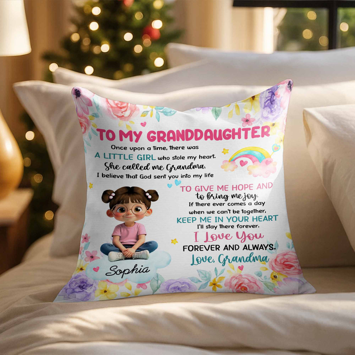 "To My Granddaughter, the Little Girl Who Stole My Heart" Personalized Pillow - Custom Keepsake Gift from Grandma