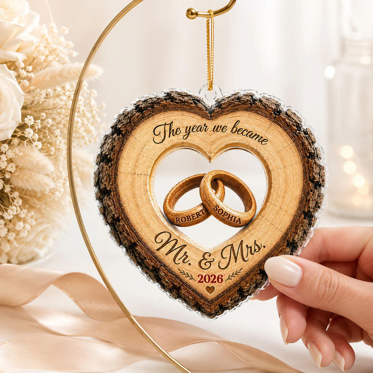Custom Couple Anniversary Ornament personalization view for Wife
