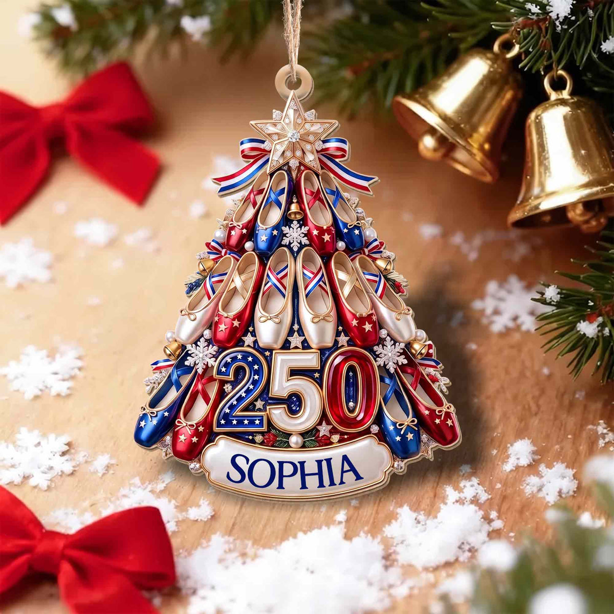 Ballet Shoes Christmas Tree Personalized Wooden Ornament - Custom Gift for Ballerina Dancer