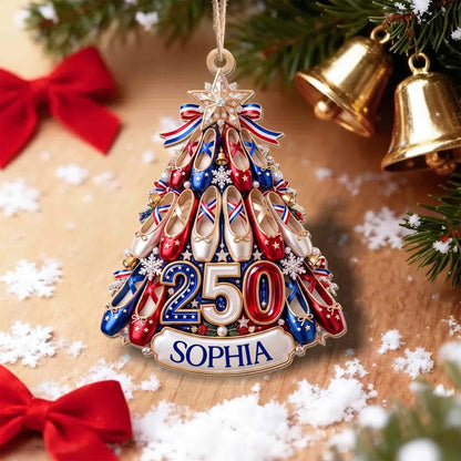 Ballet Shoes Christmas Tree Personalized Wooden Ornament - Custom Gift for Ballerina Dancer