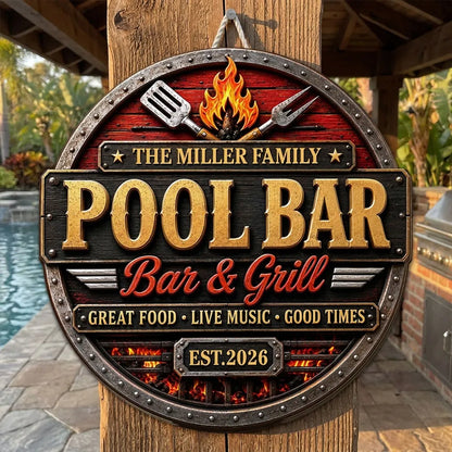 Patio Bar & Grill Personalized Wood Sign - Custom Backyard BBQ Sign Decor