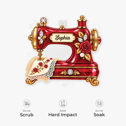 Vintage Style Personalized Sewing Machine Acrylic Ornament - Custom Gift for Quilters and Crafters