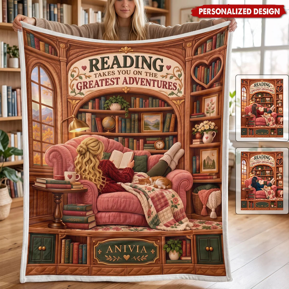 Reading Takes You On The Greatest Adventures Personalized Reading Blanket - Cozy Bookish Gift for Book Lovers