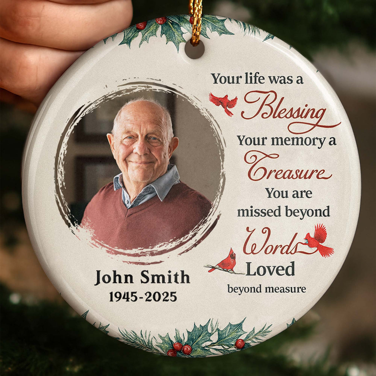 Your Life Was a Blessing Memorial Ornament With Cardinal Bird