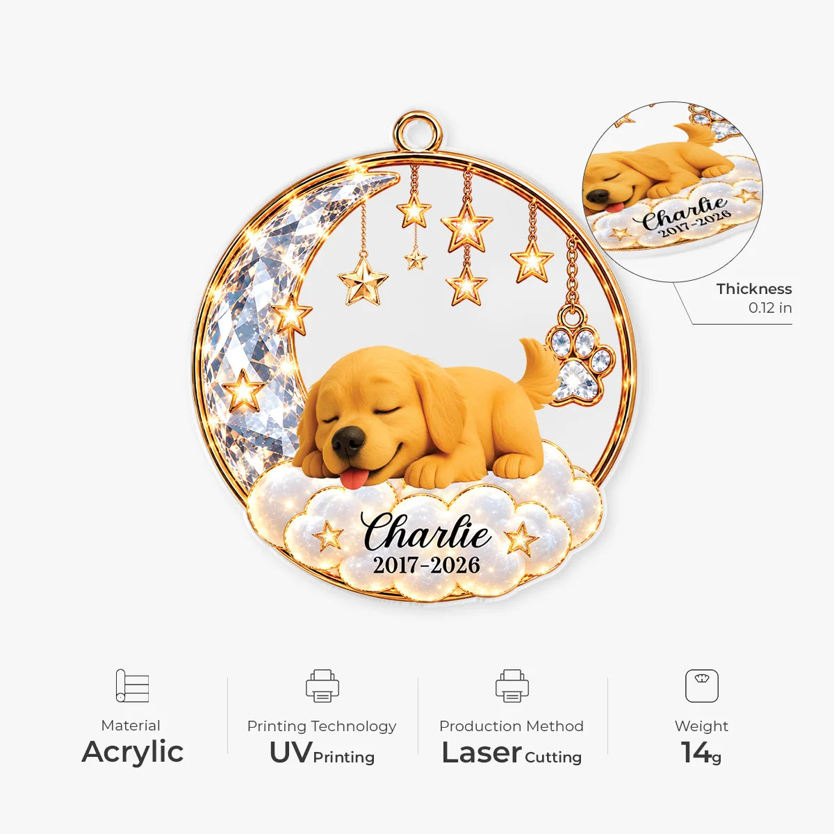 In Loving Memory Personalized Dog Memorial Acrylic Ornament - Custom Sleeping Pup Keepsake Gift