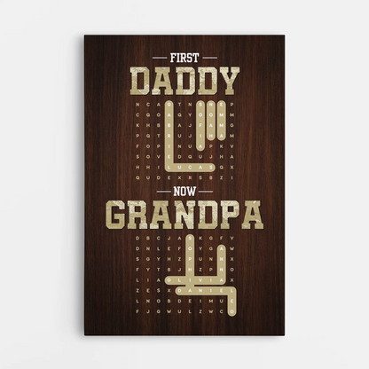 First Dad Now Grandpa Word Search Canvas / Poster - Personalized Word Search Wall Art Gift