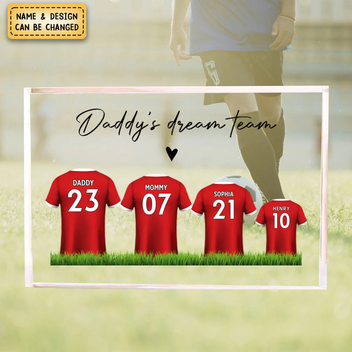 Plaque material and size view - Custom Soccer Dad Acrylic Plaque