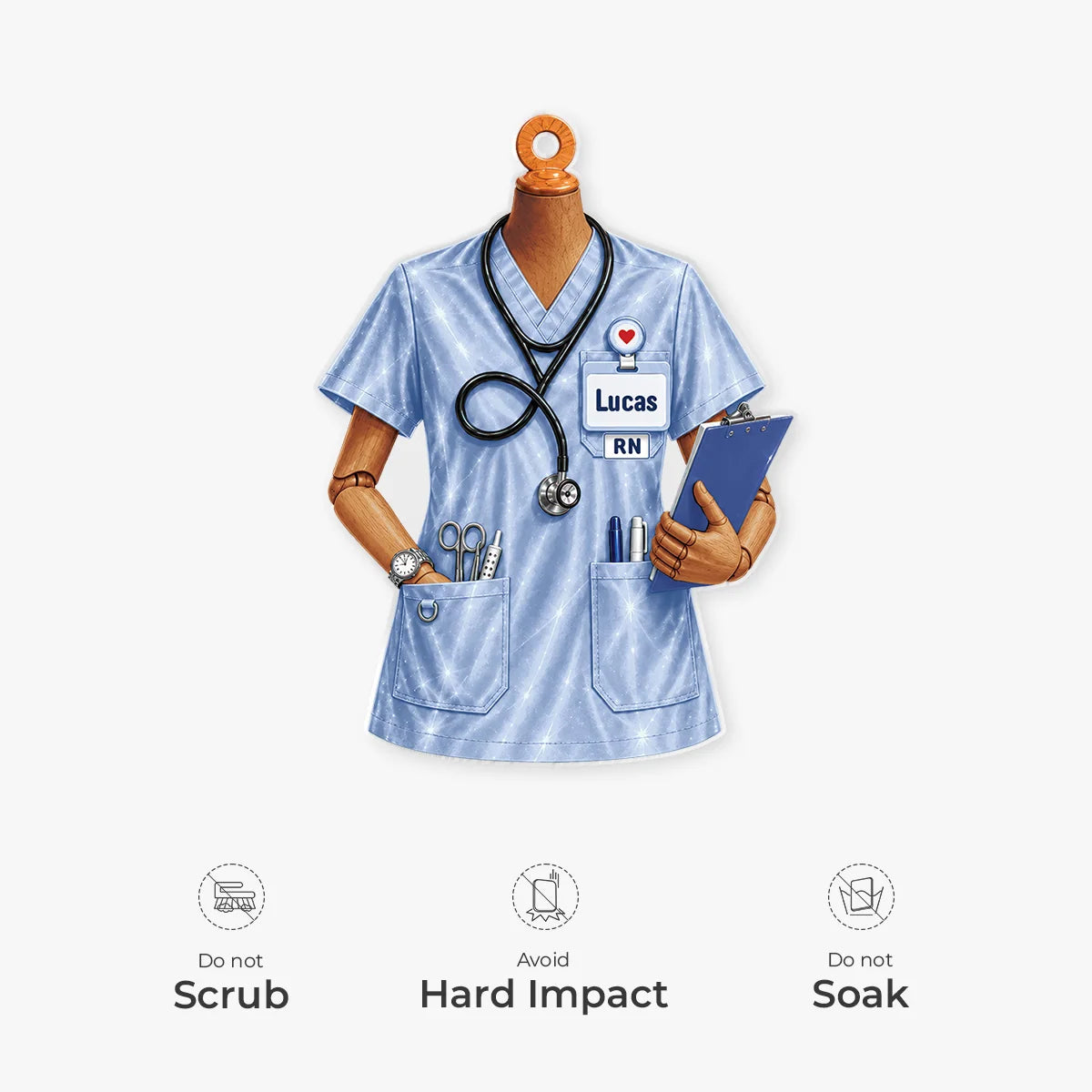 Personalized Nurse Scrubs Acrylic Ornament - Custom Name & Title Badge Keepsake for Healthcare Workers