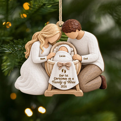 Our 1st Christmas As A Family - Personalized Wooden Ornament for New Mom Dad Keepsake