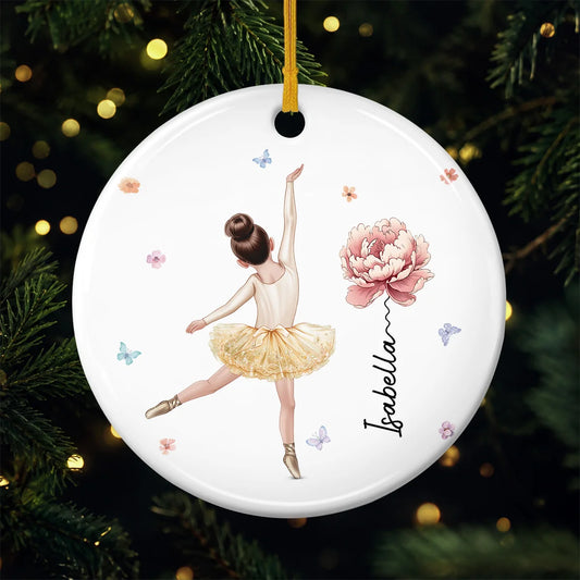 Custom Ballet Dancer Ceramic Ornament - Personalized Ballerina Birth Month Flower Keepsake Gift for Kids