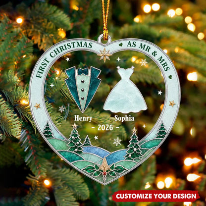 "First Christmas As Mr & Mrs" Personalized Acrylic Ornament - Wedding Gift for Couples
