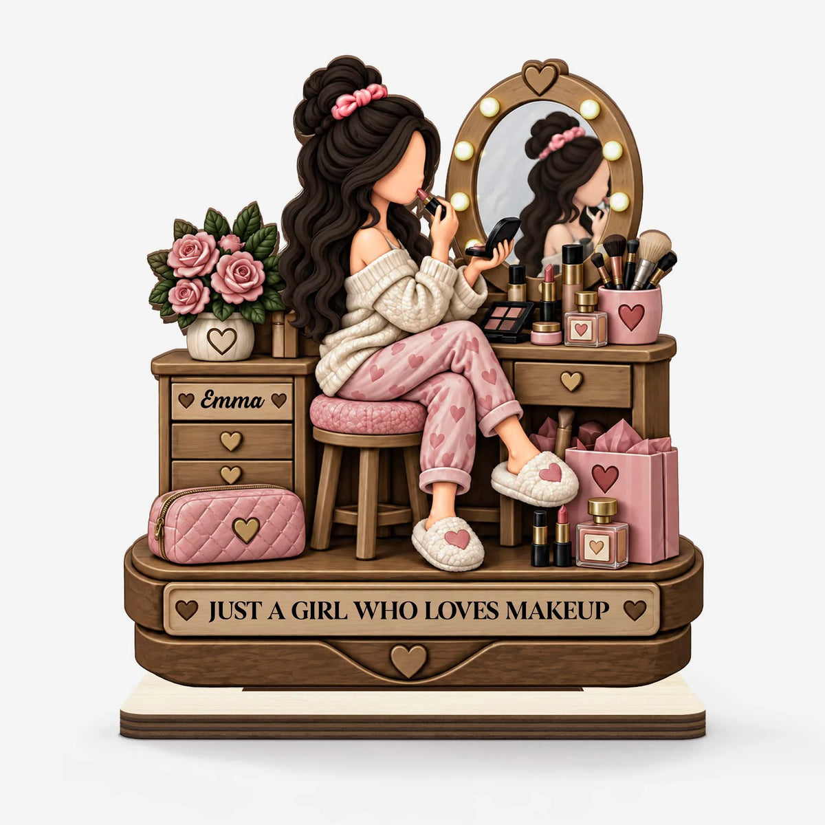 "Just A Girl Who Loves Makeup" Personalized Wooden Plaque - Vanity Decor for Daughter