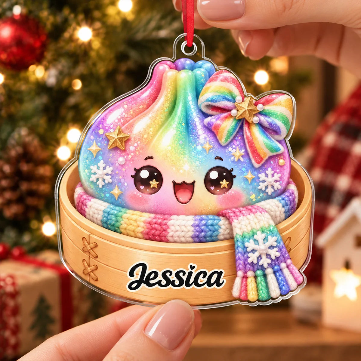 Cozy Steamer Custom Soup Dumpling Acrylic Ornament - Personalized Christmas Keepsake for Kids and Best Friends