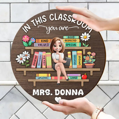Wood Sign material and size view - Custom Teacher Classroom Door Sign
