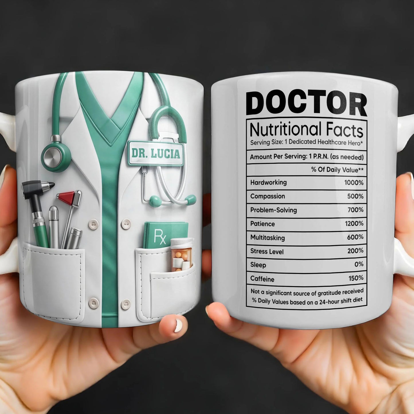 Personalized doctor gifts featuring a custom coffee mug with funny doctor nutritional facts design image 6