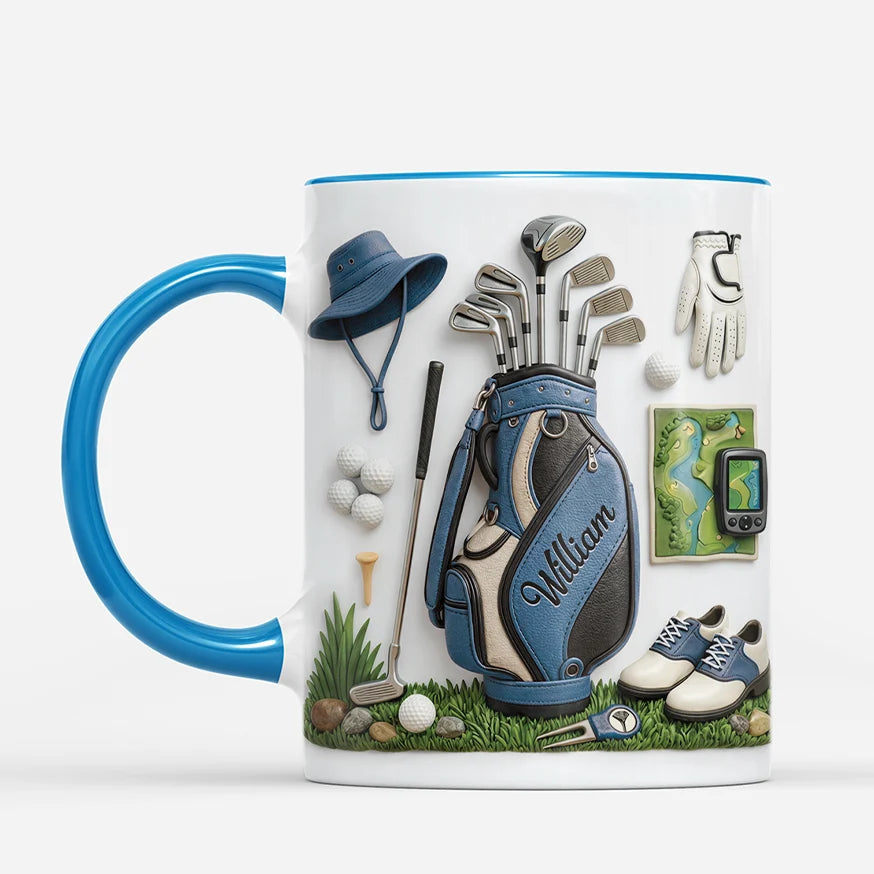 Custom Golf Bag Coffee Mug - Personalized Golfer Name Gift for Dad & Grandpa