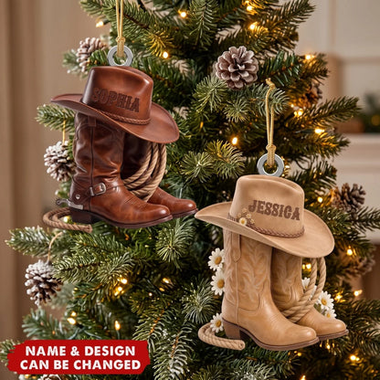 Custom Cowgirl Boot Ornament for Mom with personalized design details for meaningful gifting
